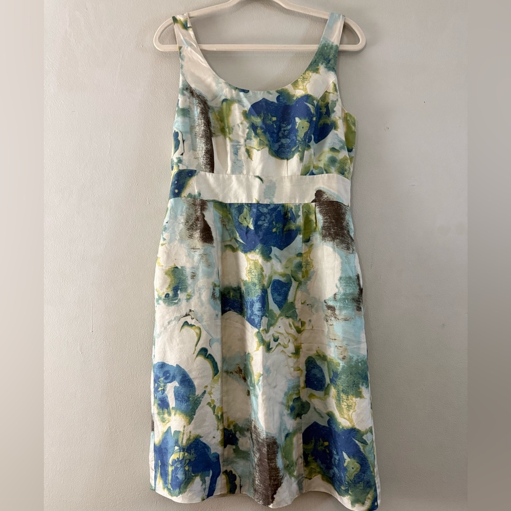 Banana Republic Floral Linen Blend Fit & Flare Dress Watercolor - Size 8